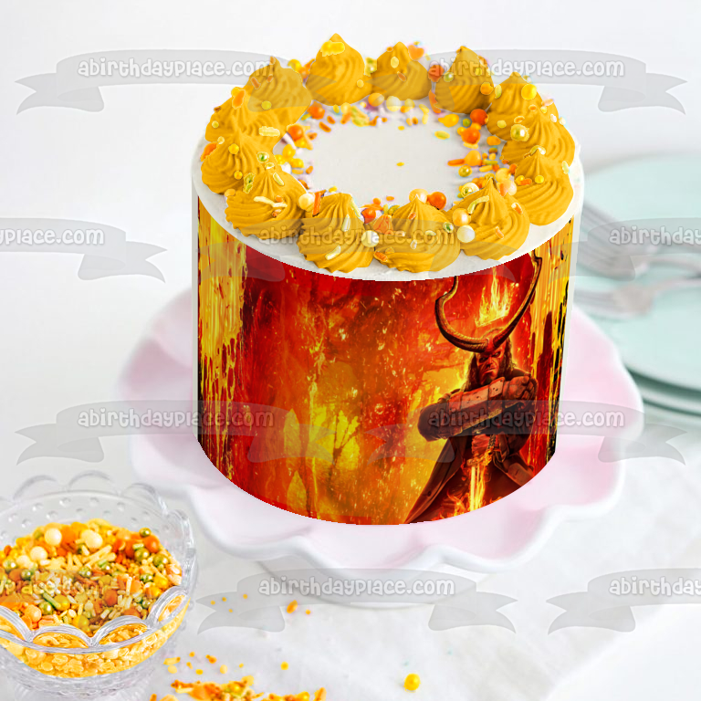 Avengers End Game Hellboy Fiery Background Edible Cake Topper Image ABPID28001