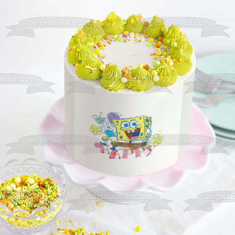 Adorno comestible para tarta con flores de Bob Esponja, imagen ABPID28035 