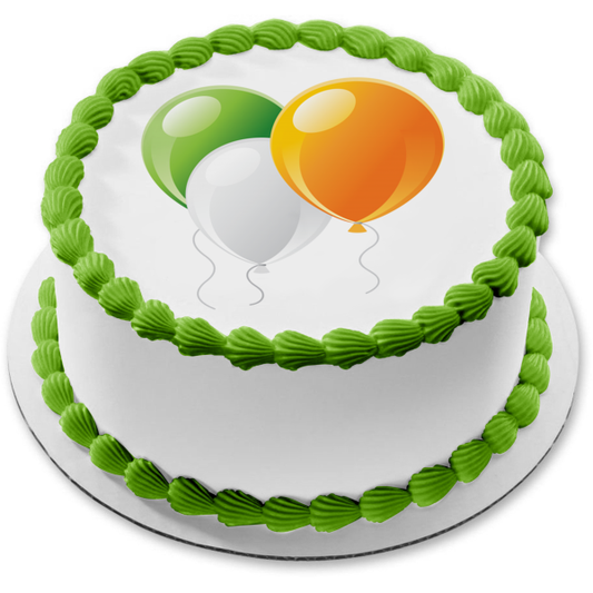 Adorno comestible para tarta con globos, verde, blanco y amarillo, imagen ABPID27824 