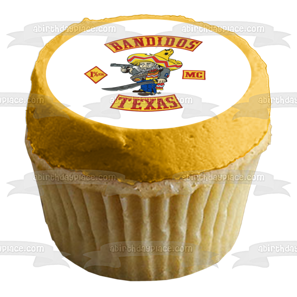 Imagen comestible para decoración de tarta con el logotipo del club de motociclistas de Bandidos Texas ABPID28069 