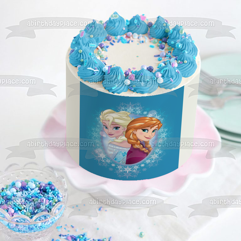 Disney Frozen Anna Elsa Snowflakes Edible Cake Topper Image ABPID49657