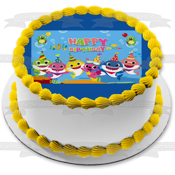 Bebé Tiburón Mamá Tiburón Papá Tiburón Abuelo Tiburón Abuela Tiburón Pinkfong Feliz Cumpleaños Edible Cake Topper Imagen ABPID49701 