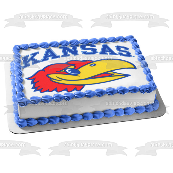 Imagen comestible para decoración de tarta con el logotipo de los Jayhawks de la Universidad de Kansas ABPID49706 