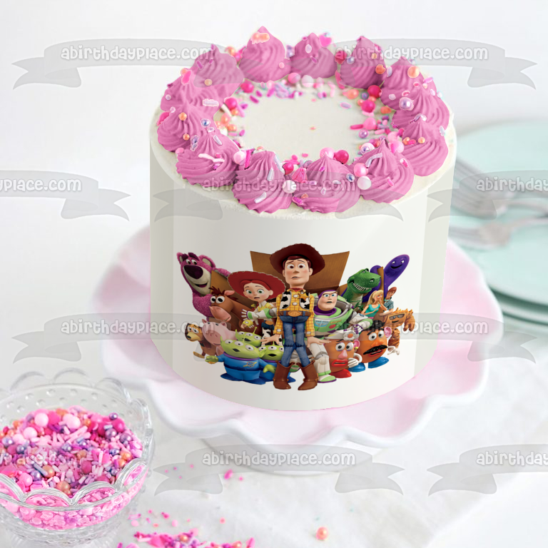 Toy Story Woody Buzz Lightyear Mr. Potato Head Mrs. Potato Head Bo Peep Rex Hamm Edible Cake Topper Image ABPID49915