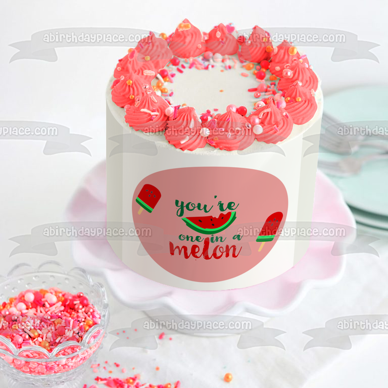 Eres uno en un melón Sandías Fondo rosa Imagen comestible para decoración de tarta ABPID50255 