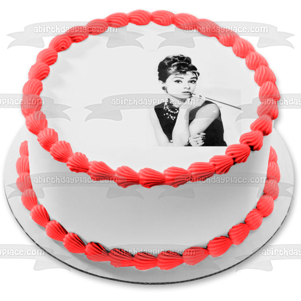 Audrey Hepburn Desayuno en Tiffany's Decoración comestible para tarta en blanco y negro Imagen ABPID50512 