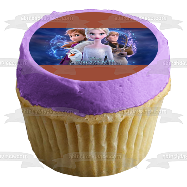 Disney Frozen 2 Elsa Anna Kristoff Sven Olaf Fondo azul Decoración comestible para tarta Imagen ABPID50515 