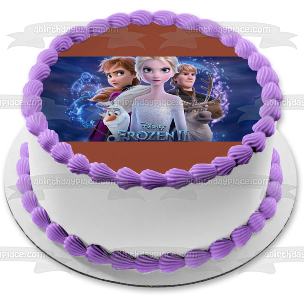 Disney Frozen 2 Elsa Anna Kristoff Sven Olaf Fondo azul Decoración comestible para tarta Imagen ABPID50515 