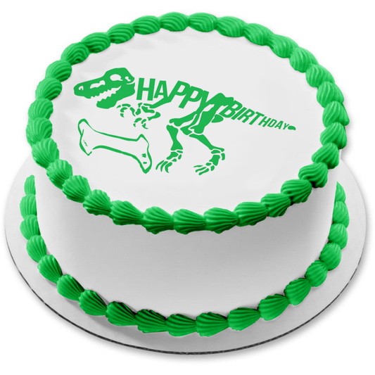 Esqueleto de dinosaurio verde feliz cumpleaños hueso verde decoración comestible para tarta imagen ABPID50290 