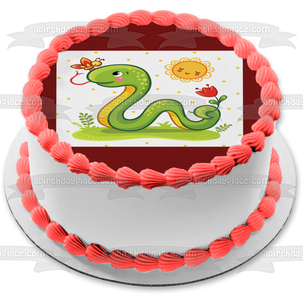 Adorno comestible para tarta con diseño de serpiente, flor, mariposa, sol, imagen ABPID50296 