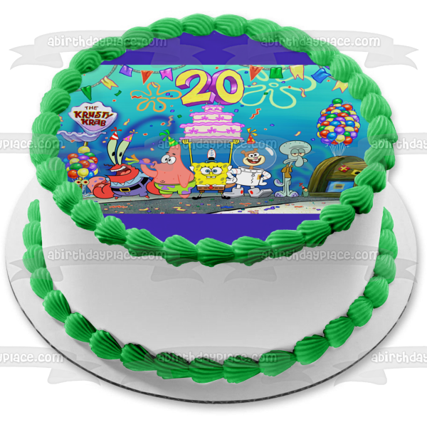 SpongeBob 20th Birthday Cast of Characters Edible Cake Topper Image ABPID50573