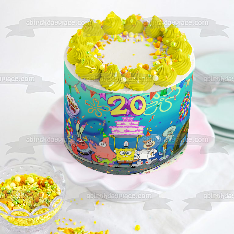 SpongeBob 20th Birthday Cast of Characters Edible Cake Topper Image ABPID50573