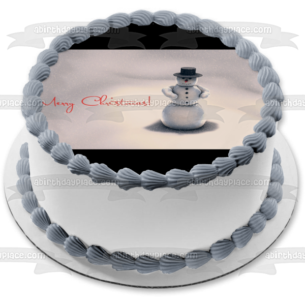 Feliz Navidad muñeco de nieve sombrero negro adorno comestible para tarta imagen ABPID50583 