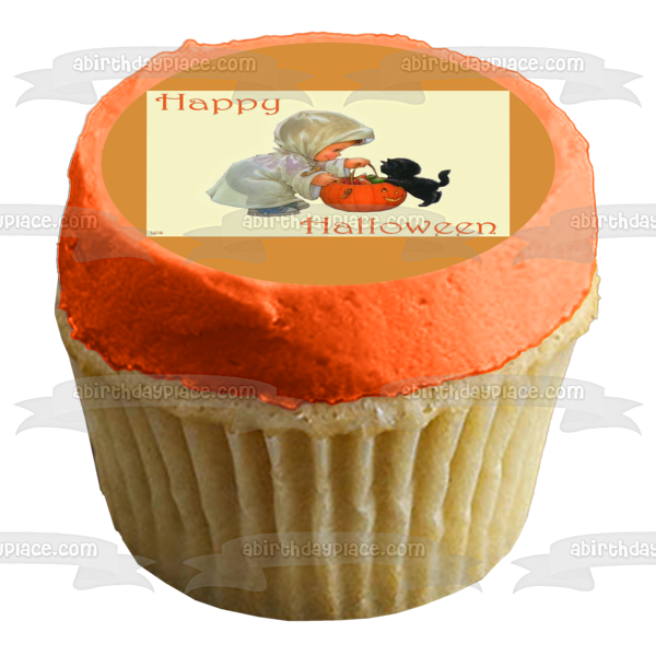 Lindo Feliz Halloween Primer Halloween Truco o Trato Adorno comestible para pastel Imagen ABPID50339 