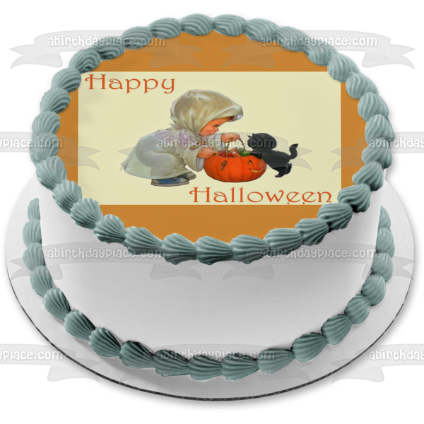 Cute Happy Halloween First Halloween Trick or Treat Edible Cake Topper Image ABPID50339