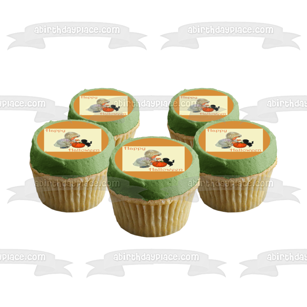 Lindo Feliz Halloween Primer Halloween Truco o Trato Adorno comestible para pastel Imagen ABPID50339 