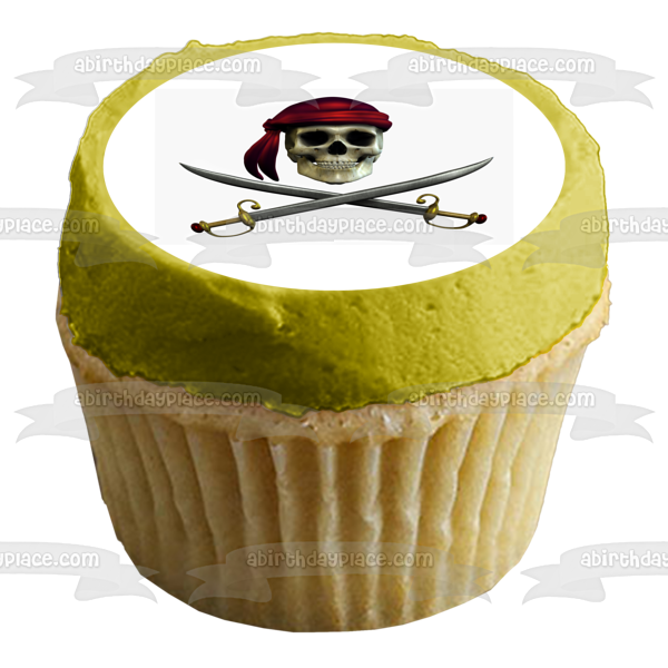 Pirate Skull and Crossed Swords Edible Cake Topper Image ABPID50350