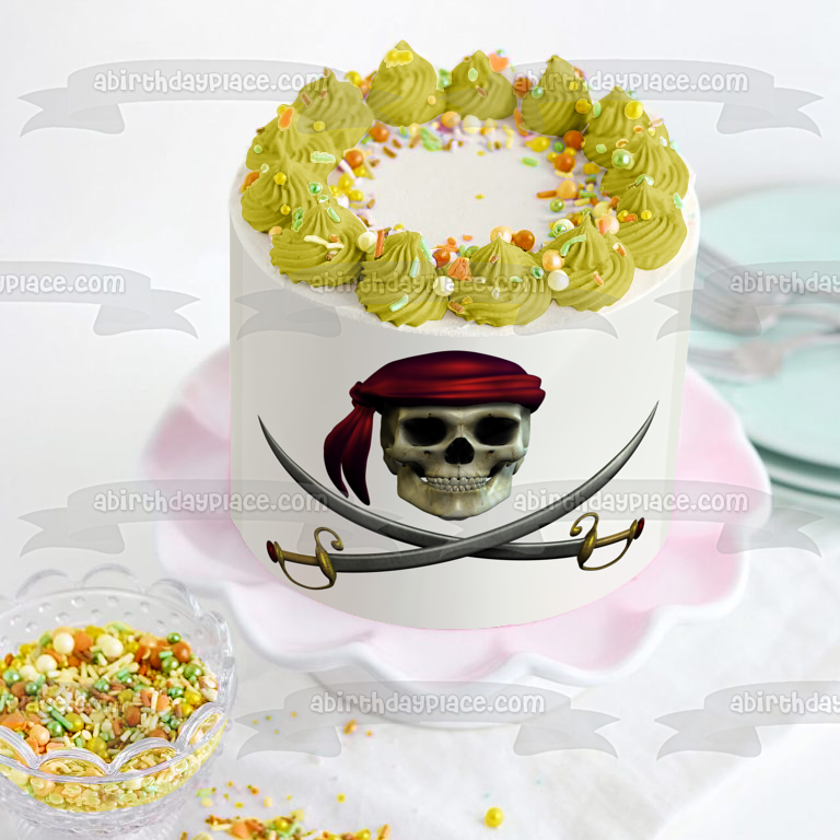 Pirate Skull and Crossed Swords Edible Cake Topper Image ABPID50350