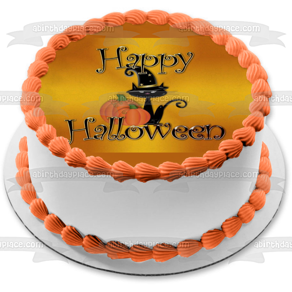 Feliz Halloween Bruja Gato Calabaza Adorno comestible para tarta Imagen ABPID50356 