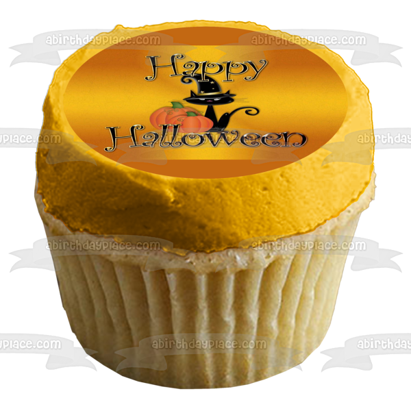 Feliz Halloween Bruja Gato Calabaza Adorno comestible para tarta Imagen ABPID50356 