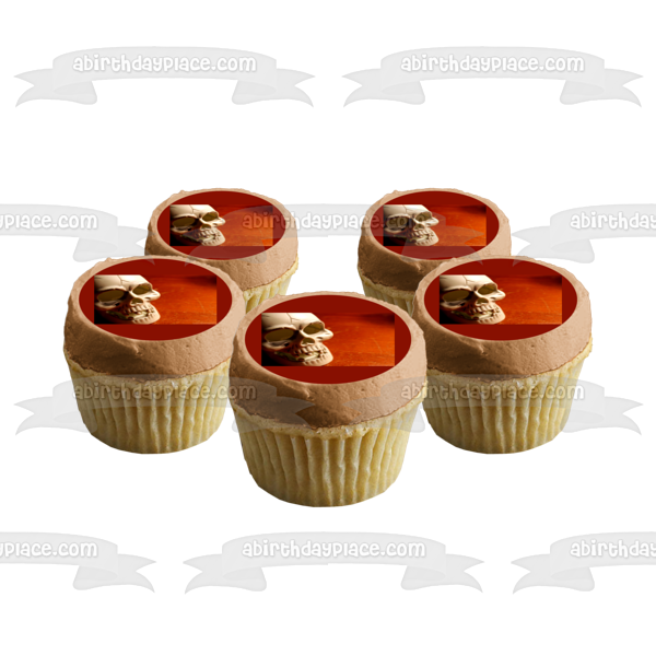 Imagen comestible para decoración de tarta con fondo rojo de calavera de Halloween ABPID50362 