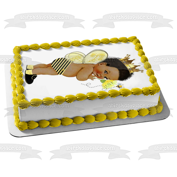 Imagen comestible para tarta con diseño de príncipe afroamericano, baby shower, abeja, reina, abeja, ABPID50367 