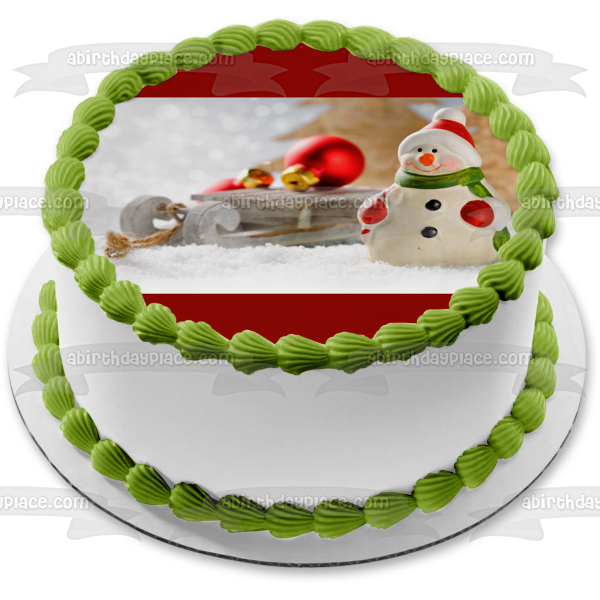 Adorno de bola de trineo de hombre de nieve navideño, adorno comestible para tarta, imagen ABPID50630 