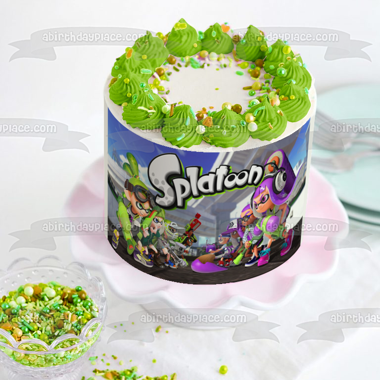 Splatoon 2 Inkling - Adorno comestible para tarta, color verde lima y morado, imagen ABPID50388 