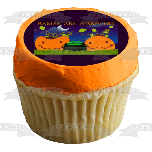 Babies Are A-Brewing Mommy and Daddy Pumpkin Edible Cake Topper Image ABPID50390