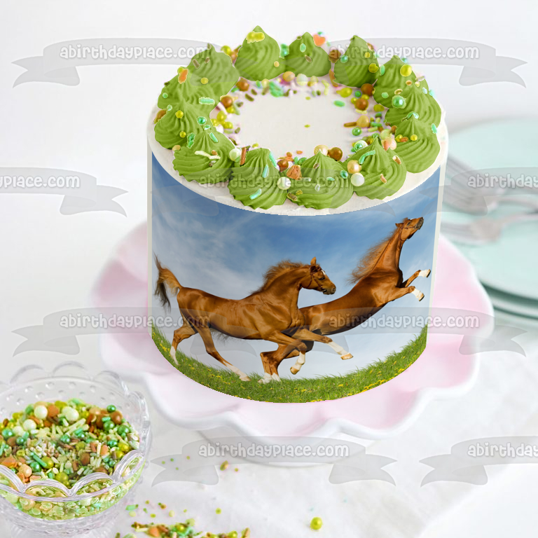 Horses Prancing Brown Horses Edible Cake Topper Image ABPID50396