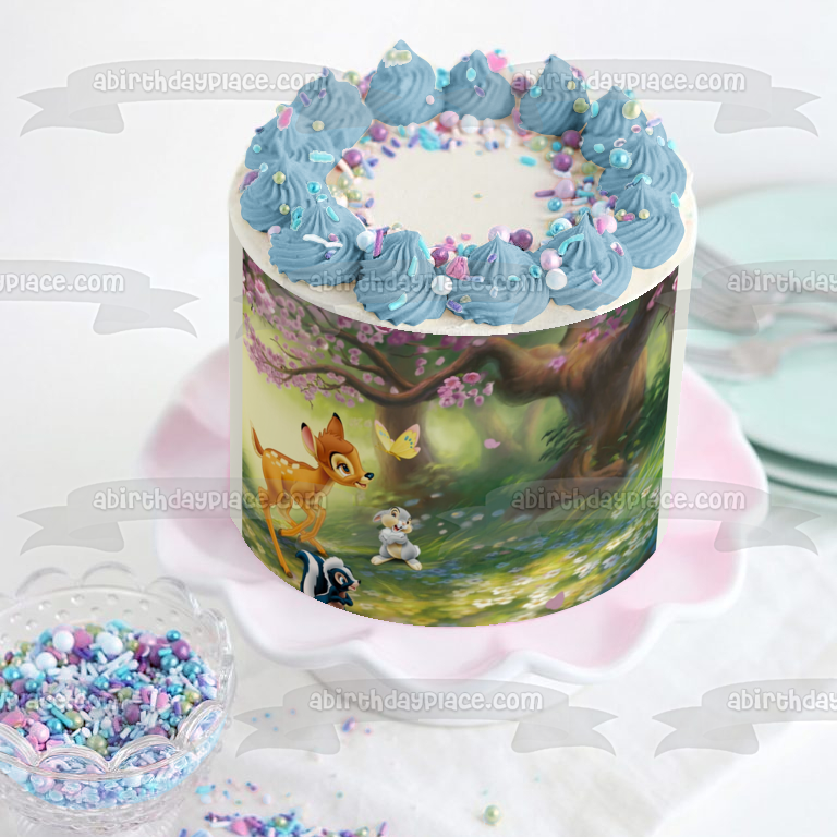 Bambi Thumper Flor Hermoso Árbol Ciervo Decoración comestible para tarta Imagen ABPID50399 