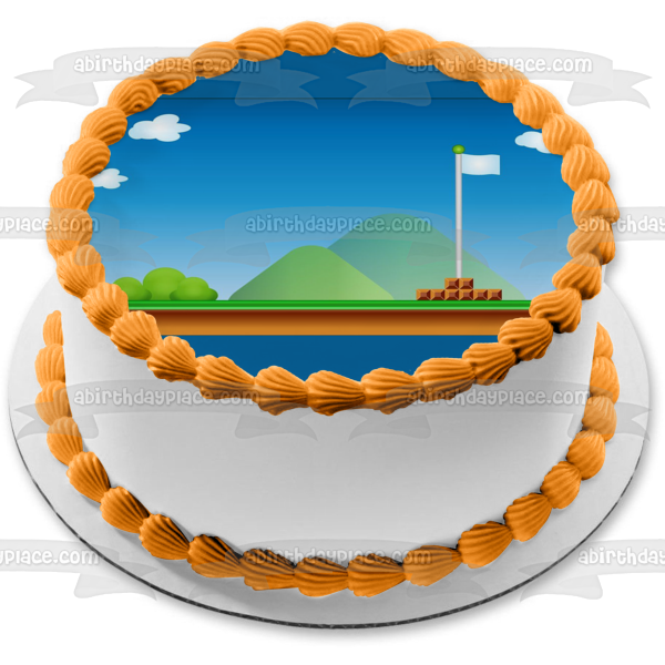 Ronda ganadora del fondo de la bandera de Mario Personaliza con tu nombre Imagen comestible para decoración de tarta ABPID50642 