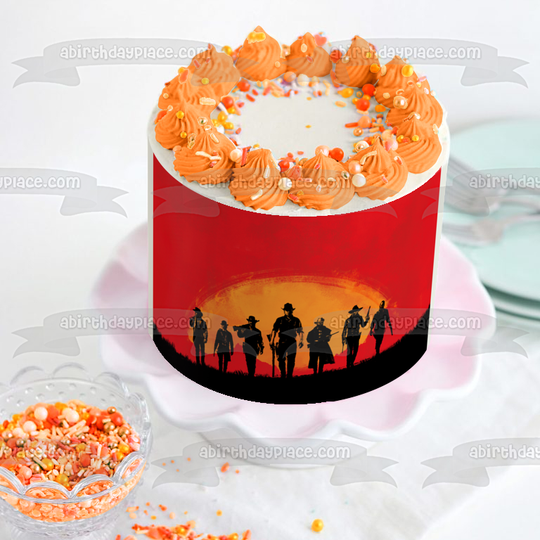 Imagen comestible para decoración de tarta con silueta de sol amarillo de Red Dead Redemption ABPID50649 