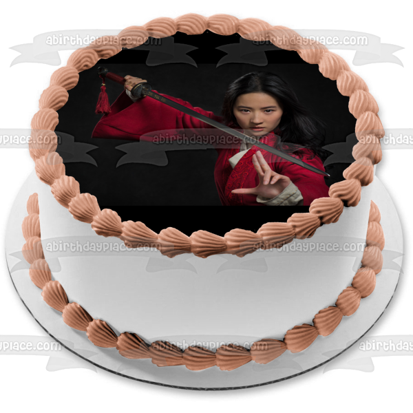 Imagen de decoración comestible para tarta con espada de la película Mulan de acción en vivo de Disney ABPID50423 