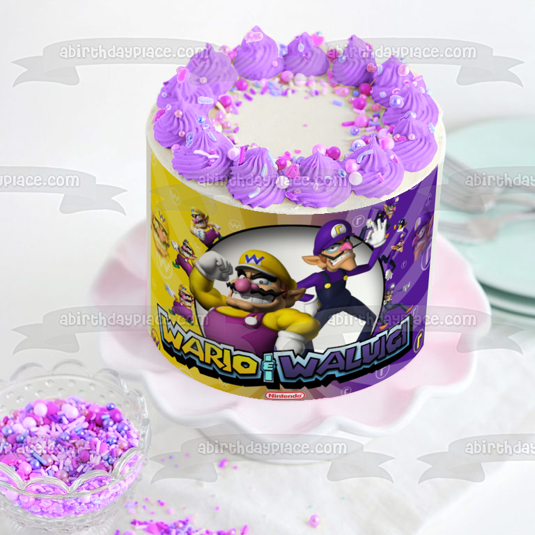 Wario y Waluigi Nintendo Videojuego Edible Cake Topper Imagen ABPID50659 