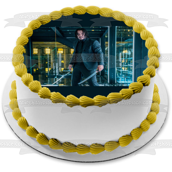 John Wick Parabellum Sword Ninja Martial Arts Keanu Reeves Neo-Noir Baba Yaga Edible Cake Topper Image ABPID50431