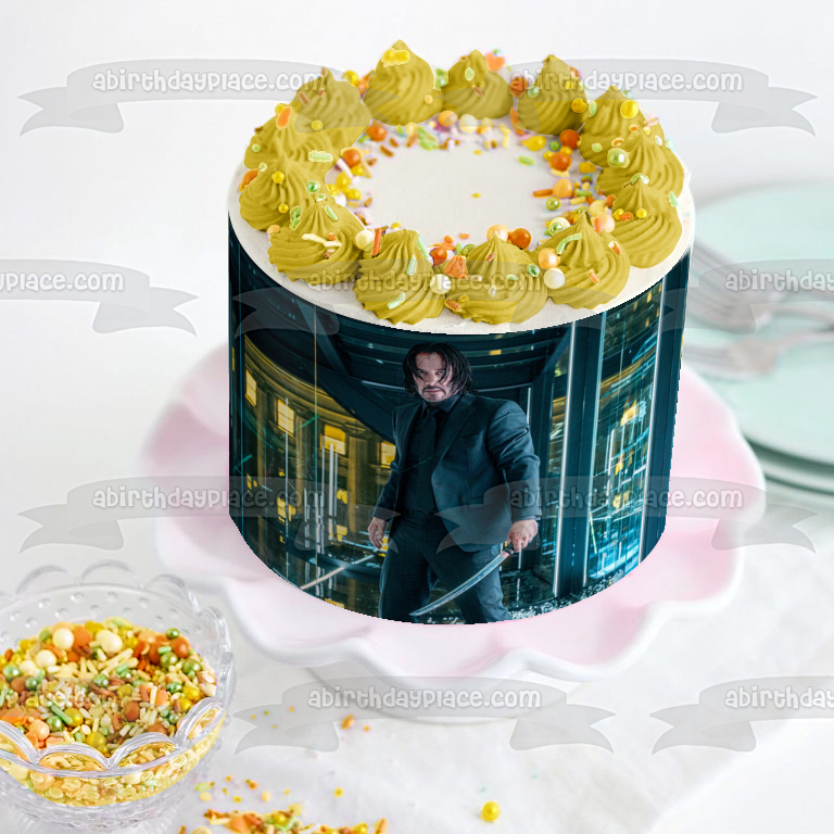 John Wick Parabellum Sword Ninja Martial Arts Keanu Reeves Neo-Noir Baba Yaga Edible Cake Topper Image ABPID50431