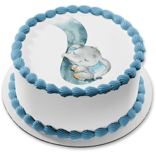 Baby Boy Blue Elephant with Mama Elephant Trunk Edible Cake Topper Image ABPID50665