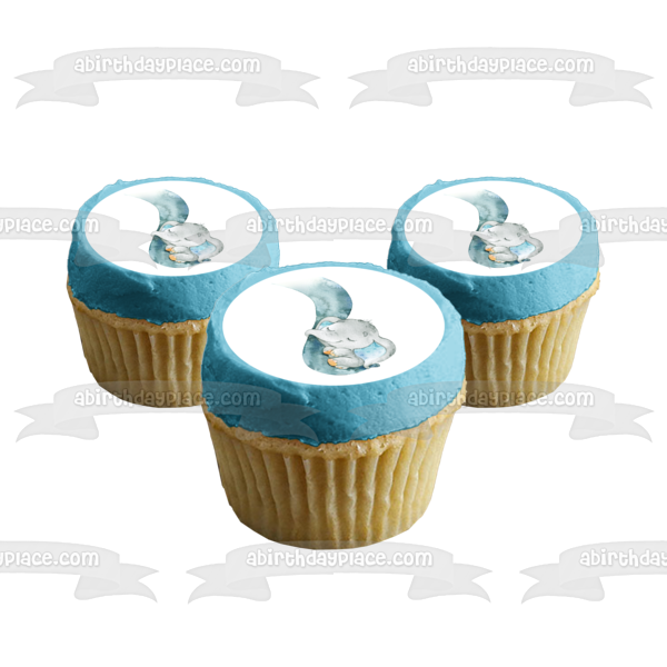 Baby Boy Blue Elephant with Mama Elephant Trunk Edible Cake Topper Image ABPID50665