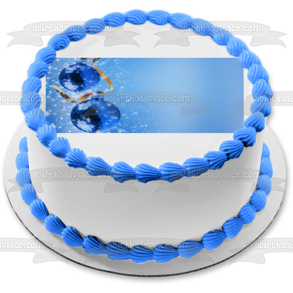 Adornos de bolas azules de Navidad Cinta Nieve Adorno comestible para tarta Imagen ABPID50681 