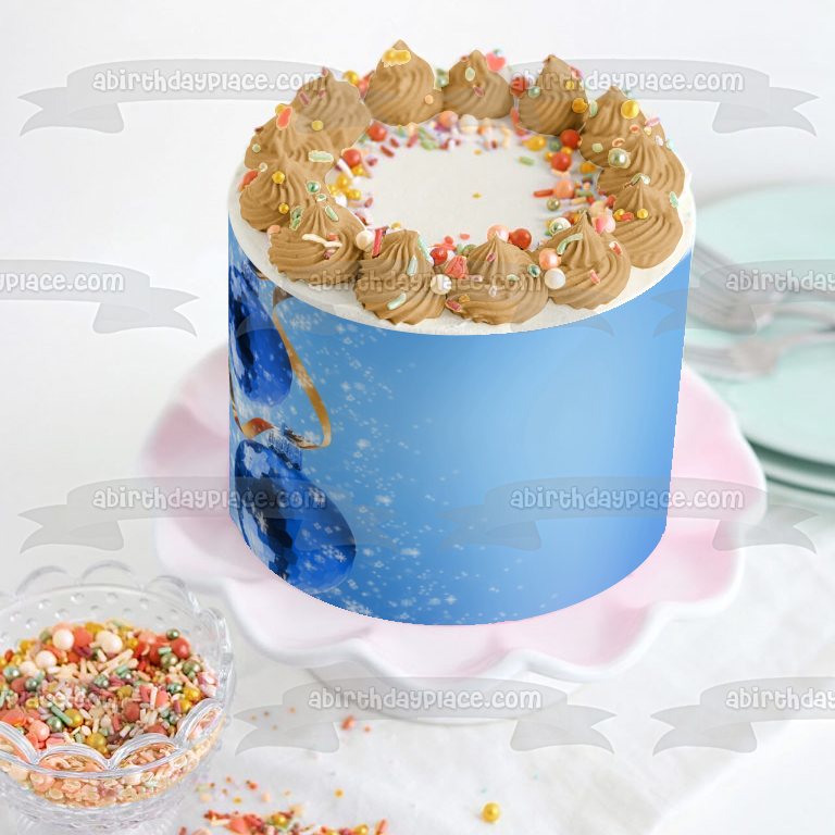 Adornos de bolas azules de Navidad Cinta Nieve Adorno comestible para tarta Imagen ABPID50681 