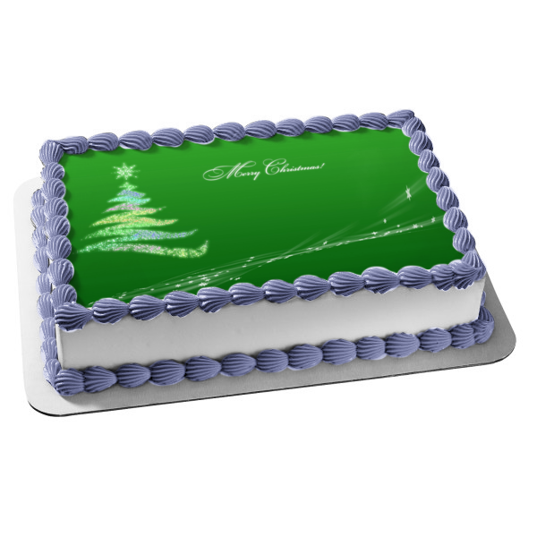 Árbol de Navidad Feliz Navidad Fondo verde Imagen comestible para decoración de tarta ABPID50693 