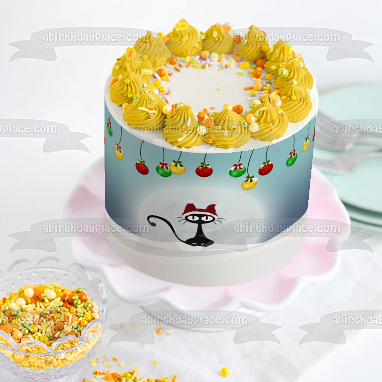 Adornos De Bolas De Navidad Gato Sombrero De Navidad Luna Adorno Comestible Para Pastel Imagen ABPID50697 