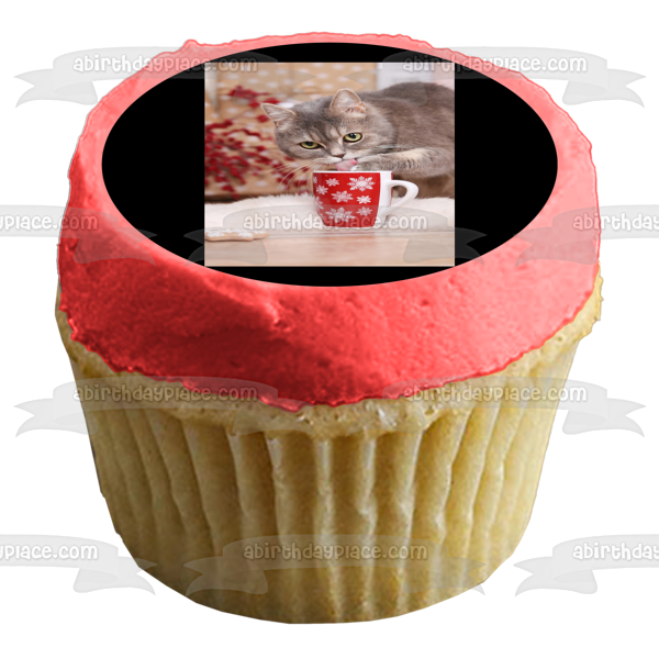 Holiday Cat with Mug Edible Cake Topper Image ABPID50468