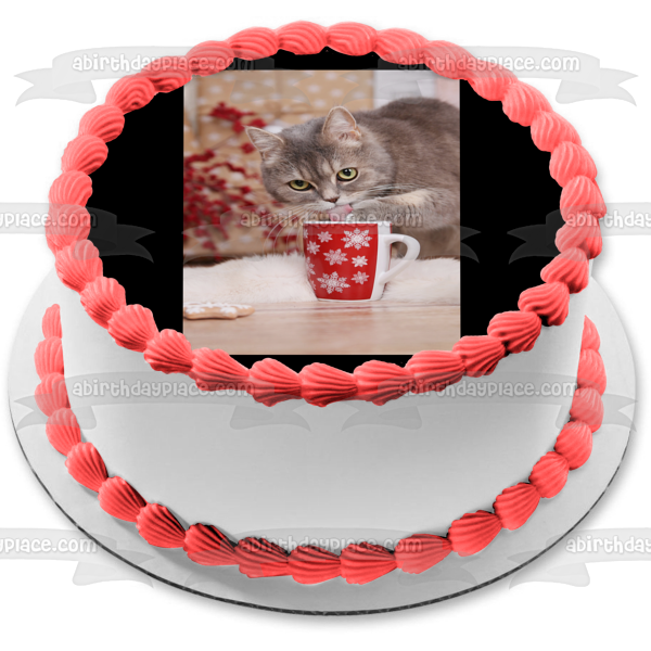 Holiday Cat with Mug Edible Cake Topper Image ABPID50468