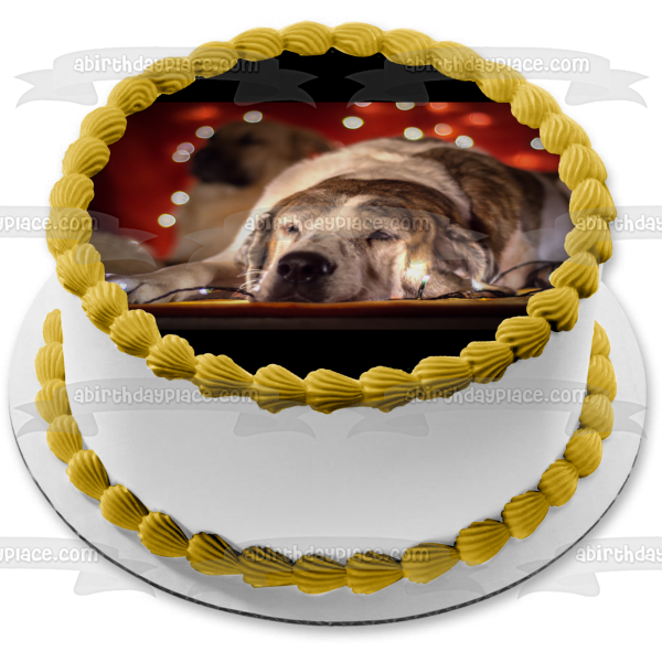 Imagen comestible para tarta con diseño de perro con luces navideñas soñolientas ABPID50469 