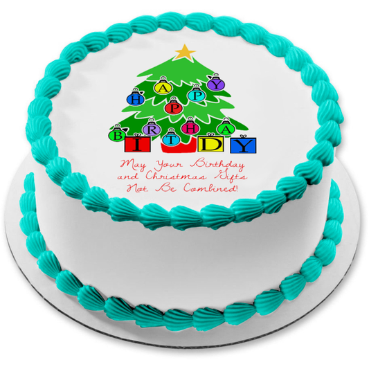 Cumpleaños Árbol de Navidad Birthmas Edible Cake Topper Imagen ABPID50471 