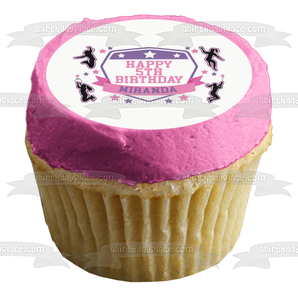 American Ninja Warrior Rosa Púrpura Negro Figuras Sin Borde Comestible Cake Topper Imagen ABPID50703 