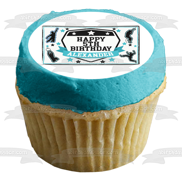 American Ninja Warrior Teal Negro Blanco En Blanco Decoración comestible para tarta Imagen ABPID50704 