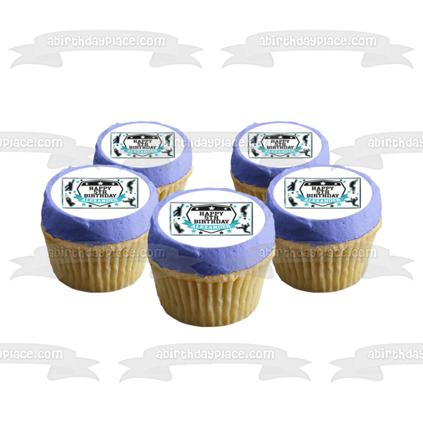 American Ninja Warrior Teal Negro Blanco En Blanco Decoración comestible para tarta Imagen ABPID50704 